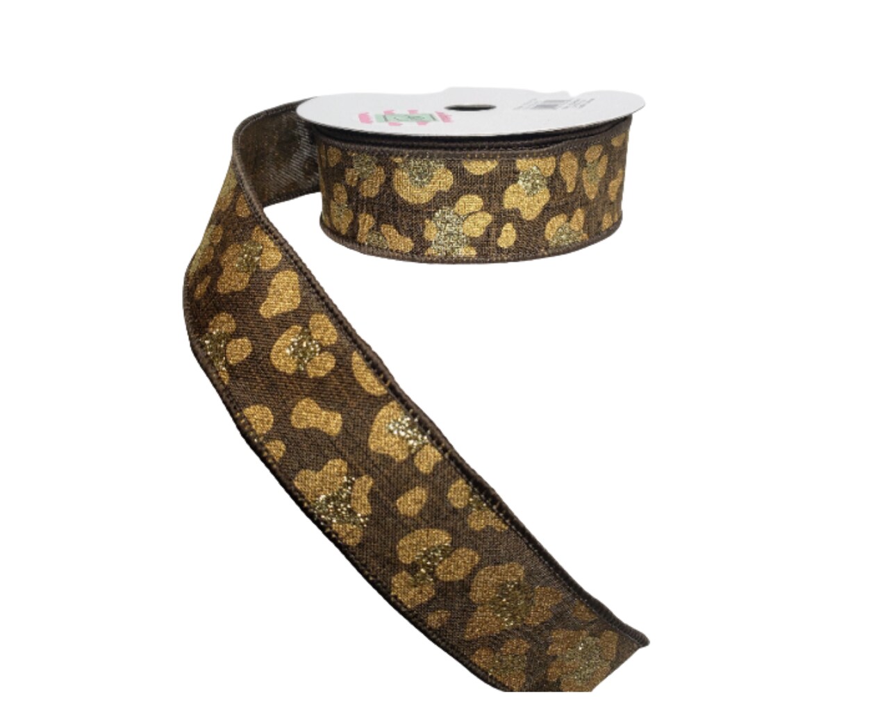 1.5 inch Leopard Print Wired Ribbon - Brown/Gold/Lt Gold - Stylish and Versatile for Crafts, Wreathmaking, and Decor-RGB141204